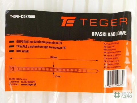 Opaski kablowe, opaska kablowa, opaski zaciskowe, tyrytytki, trytytki, 12.0 x 750mm 100 szt w worku transparentne odporne na UV,