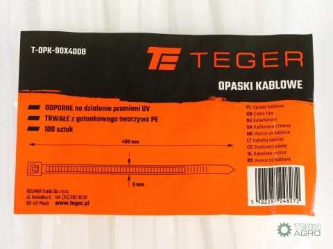 Opaski kablowe, opaska kablowa, opaski zaciskowe, tyrytytki, trytytki, 9.0 x 400mm 100 szt w worku transparentne odporne na UV, 