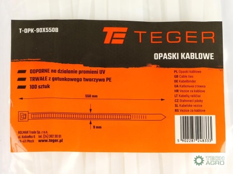 Opaski kablowe, opaska kablowa, opaski zaciskowe, tyrytytki, trytytki, 9.0 x 550mm 100 szt w worku transparentne odporne na UV, 