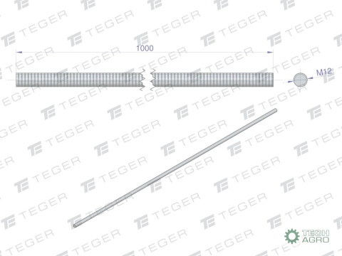 Pręt gwintowany M12 x 1000mm kl.8.8 DIN975 ocynkowany TEGER (sprzedawane po 5)