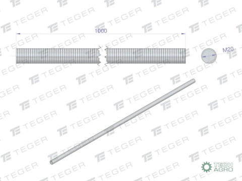 Pręt gwintowany M20 x 1000mm kl.8.8 DIN975 ocynkowany TEGER