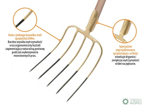 Widły gospodarcze 5-zębne na drewnianymtrzonku, (dł. 1500 mm), kute, Teger