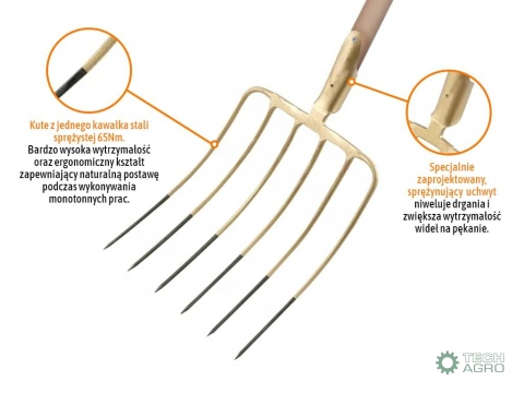 Widły gospodarcze 6-zębne do kiszonki /kukurydzy, na drewnianym trzonku, (dł. 1580 mm), kute, Teger
