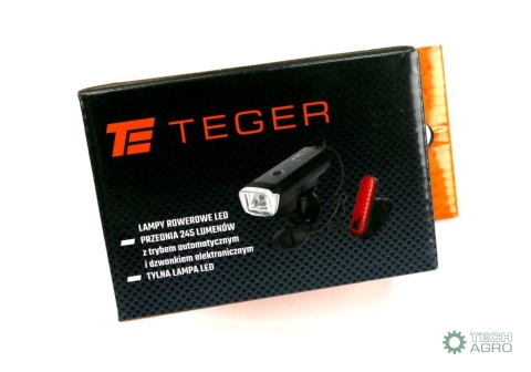 Zestaw lamp rowerowych, latarka LED przednia 2000 mAh i latarka LED tylna 150mAh ładowane USB z klaksonem Teger