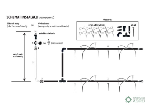 Zestaw nawadniania kropelkowego PROFESSIONAL 10 m z reduktorem ciśnienia (2 linie kroplujące. wąż 20m. szybkozłączki. zegar) / T