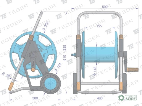 Zestaw ogrodowy 1/2" (wąż 20m. zestaw natryskowy. pistolet. wózek na wąż) / TEGER