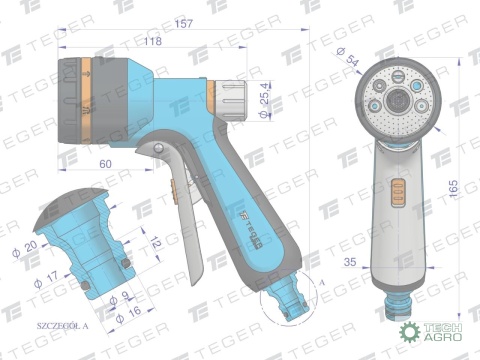 Zestaw ogrodowy 1/2" (wąż 20m. zestaw natryskowy. pistolet. wózek na wąż) / TEGER