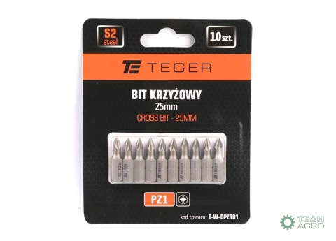 Bit krzyżowy PZ 25 mm/PZ1 (ZESTAW 10 SZT) / TEGER