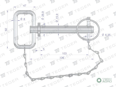 Sworzeń zaczepu z zawleczką i łańcuchem15.9x103x136 TEGER