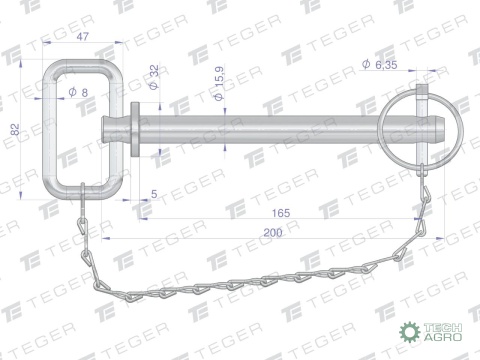 Sworzeń zaczepu z zawleczką i łańcuchem15.9x165x200 TEGER