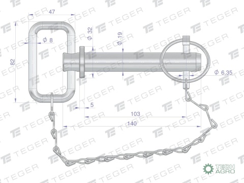 Sworzeń zaczepu z zawleczką i łańcuchem19x103x140 TEGER
