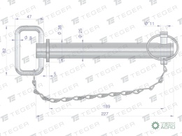 Sworzeń zaczepu z zawleczką i łańcuchem25x189x227 TEGER