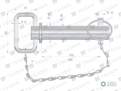 Sworzeń zaczepu z zawleczką i łańcuchem28x120x160 TEGER
