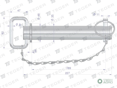 Sworzeń zaczepu z zawleczką i łańcuchem35x189x227 TEGER