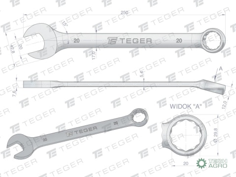 Klucz płasko-oczkowy 20 mm / TEGER