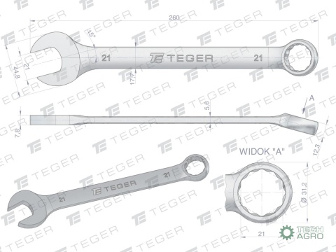 Klucz płasko-oczkowy 21 mm / TEGER