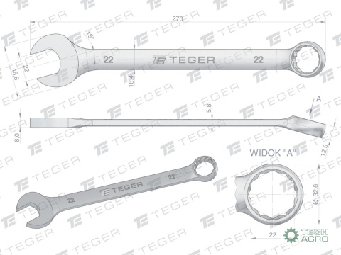 Klucz płasko-oczkowy 22 mm / TEGER