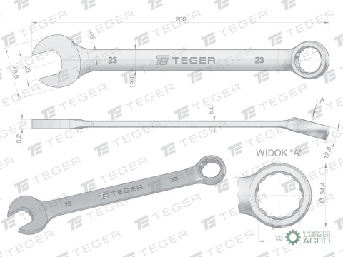 Klucz płasko-oczkowy 23 mm / TEGER