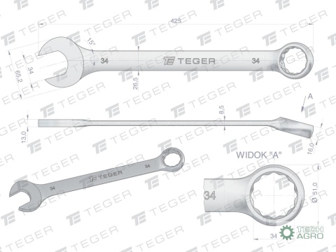Klucz płasko-oczkowy 34 mm / TEGER