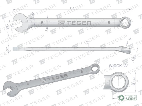 Klucz płasko-oczkowy 6 mm / TEGER