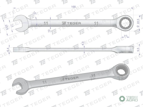 Klucz płasko-oczkowy z grzechotką 11 mm/ TEGER