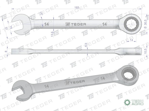 Klucz płasko-oczkowy z grzechotką 14 mm/ TEGER
