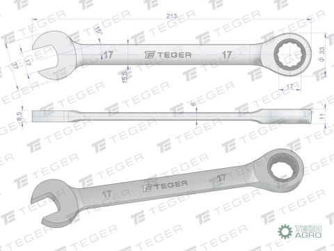 Klucz płasko-oczkowy z grzechotką 17 mm/ TEGER