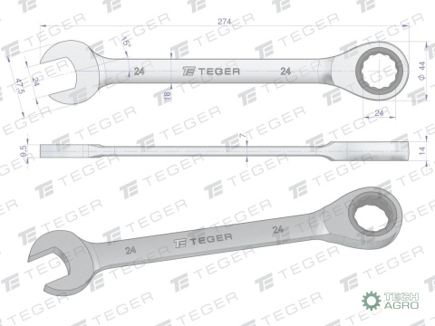 Klucz płasko-oczkowy z grzechotką 24 mm/ TEGER