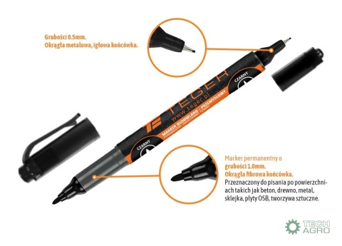 Marker budowlano - przemysłowy - czarny/ dwustronny (końcówka 0.5/1.0 mm tusz czarny permanentny wodoodporny ) / TEGER (sprzedaw