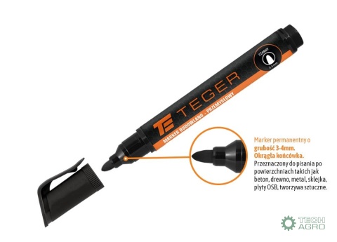Marker budowlano - przemysłowy - czarny(końcówka okrągła 3-4 mm. tusz czarny permanentny wodoodporny ) / TEGER (sprzedawane po 2