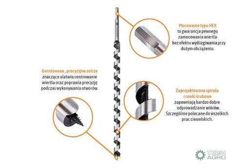 Wiertło do drewna kręte - świder 12x230mm / TEGER