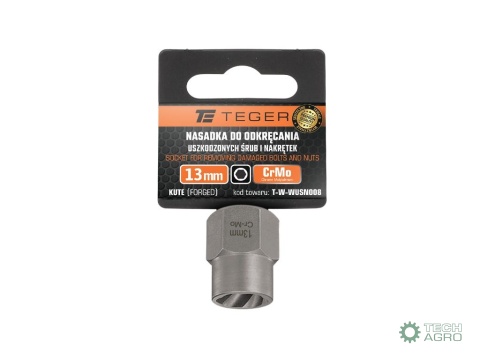 Nasadka do odkręcania uszkodzonych śrubi nakrętek, (13mm) - kute/ stal Cr-Mo, Teger
