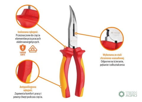 Szczypce wydłużone - odgięte izolowaneVDE 160 mm / TEGER