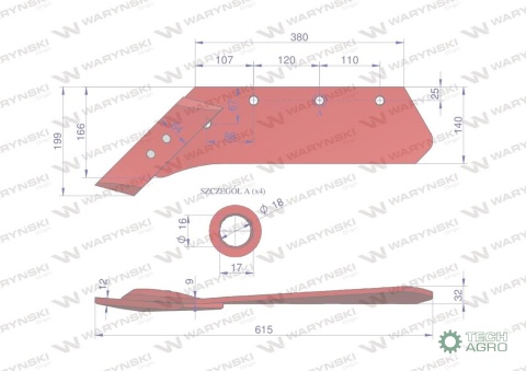 Eurolemiesz lewy 16" z dłutem zastosowanie Kverneland Pług stal borowa WARYŃSKI