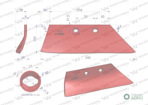 Lemiesz przedpłużka prawy 8. 9 zastosowanie Kverneland stal borowa Waryński