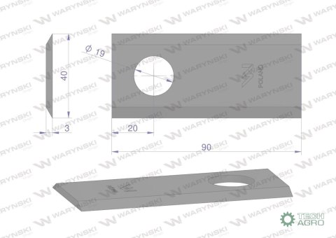 Nóż. nożyk kosiarka 90X40X3mm otwór 19 zastosowanie 06561543 MT 52 Deutz-Fahr WARYŃSKI ( sprzedawane po 25 ) Nóż. nożyk kosiarka 90X40X3mm otwór 19 zastosowanie 06561543 MT 52 Deutz-Fahr WARYŃSKI ( sprzedawane po 25 )