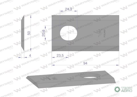 Nóż. nożyk kosiarka 94X50X4mm otwór 20.5x24.3 zastosowanie 1380-0001 067630 JF-Stoll WARYŃSKI ( sprzedawane po 25 ) Nóż. nożyk kosiarka 94X50X4mm otwór 20.5x24.3 zastosowanie 1380-0001 067630 JF-Stoll WARYŃSKI ( sprzedawane po 25 )