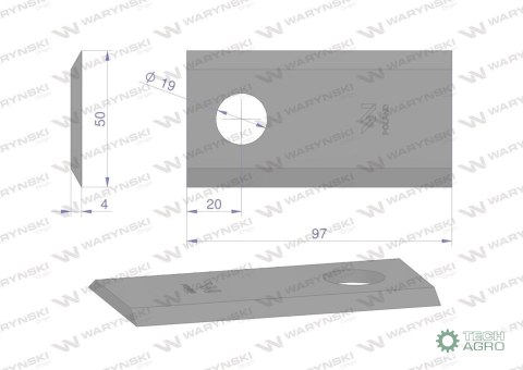 Nóż. nożyk kosiarka 97X50X4mm otwór 19 zastosowanie 1380-0025 JF-Stoll WARYŃSKI ( sprzedawane po 25 ) Nóż. nożyk kosiarka 97X50X4mm otwór 19 zastosowanie 1380-0025 JF-Stoll WARYŃSKI ( sprzedawane po 25 )
