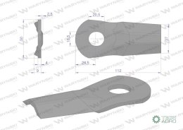 Nóż. nożyk kosiarka gięty 112x50x4mm otwór 18.5x20.5 zastosowanie 5684000 Kuhn WARYŃSKI ( sprzedawane po 25 )