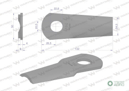 Nóż. nożyk kosiarka gięty 132X50X4mm otwór 20.5x23 zastosowanie 13800013 JF-Stoll WARYŃSKI