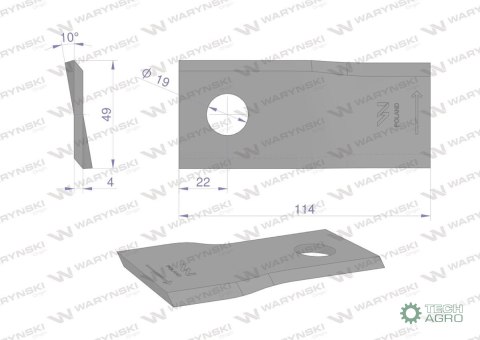 Nóż. nożyk kosiarka lewy 114x48x4mm otwór 19 zastosowanie 13800014 JF-Stoll WARYŃSKI ( sprzedawane po 25 ) Nóż. nożyk kosiarka lewy 114x48x4mm otwór 19 zastosowanie 13800014 JF-Stoll WARYŃSKI ( sprzedawane po 25 )