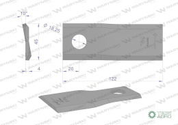 Nóż. nożyk kosiarka lewy 122x46x4mm otwór 18.25 zastosowanie 56451200 Kuhn WARYŃSKI ( sprzedawane po 25 )