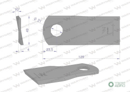 Nóż. nożyk kosiarka lewy 129.5x48x4mm otwór 21.2 zastosowanie 129MEL Marangon WARYŃSKI ( sprzedawane po 25 )