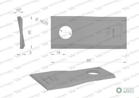 Nóż. nożyk kosiarka lewy 93x40x3mm otwór 16.2 zastosowanie 56151200 Kuhn WARYŃSKI ( sprzedawane po 25 ) Nóż. nożyk kosiarka lewy 93x40x3mm otwór 16.2 zastosowanie 56151200 Kuhn WARYŃSKI ( sprzedawane po 25 )