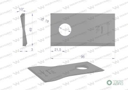 Nóż. nożyk kosiarka lewy 96x48x3mm otwór 19 zastosowanie 434979 Pottinger WARYŃSKI ( sprzedawane po 25 )