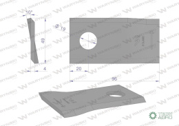 Nóż. nożyk kosiarka lewy 96x48x4mm otwór 19 zastosowanie 16503465 Deutz-Fahr WARYŃSKI ( sprzedawane po 25 )
