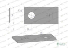 Nóż. nożyk kosiarka lewy 96X48x4mm otwór 19 zastosowanie 16503658 Deutz-Fahr WARYŃSKI ( sprzedawane po 25 )