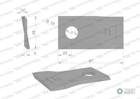 Nóż. nożyk kosiarka lewy 97x48x4mm otwór 19 zastosowanie 13800023 JF-Stoll WARYŃSKI ( sprzedawane po 25 ) Nóż. nożyk kosiarka lewy 97x48x4mm otwór 19 zastosowanie 13800023 JF-Stoll WARYŃSKI ( sprzedawane po 25 )