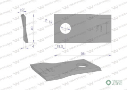 Nóż. nożyk kosiarka lewy 98x48x4mm otwór 19 zastosowanie 153171311 SIP WARYŃSKI ( sprzedawane po 25 )