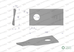 Nóż. nożyk kosiarka prawy 100x48x3mm otwór 19 zastosowanie 9041777 9527280 Claas WARYŃSKI ( sprzedawane po 25 )